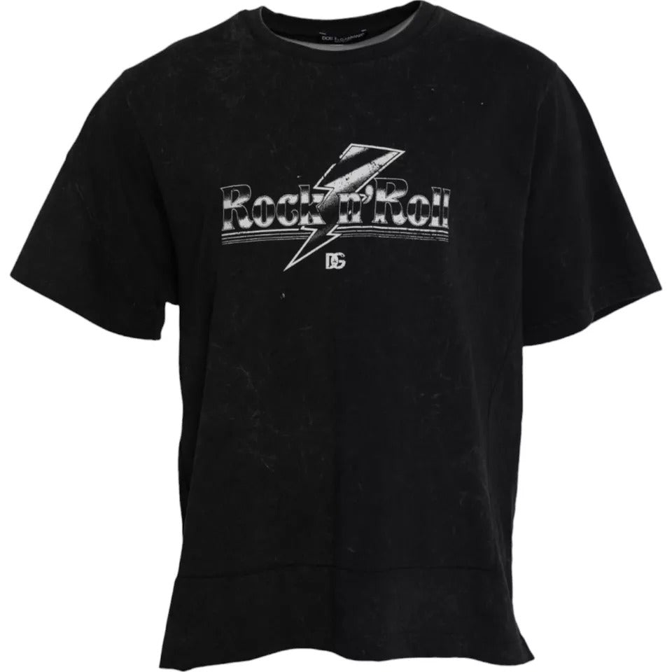 Dolce &amp; Gabbana Black cotton crew neck T-shirt with graphic print