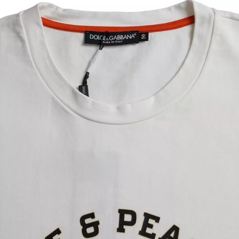 Dolce &amp; Gabbana White Love &amp; Peace Cotton Crew Neck T-Shirt