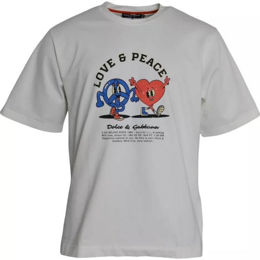 Dolce &amp; Gabbana White Love &amp; Peace Cotton Crew Neck T-Shirt