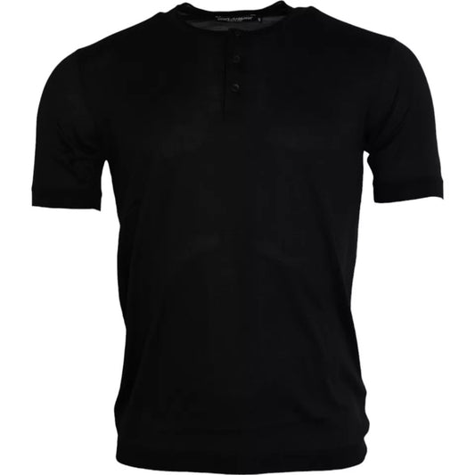 Dolce &amp; Gabbana Black Silk Crew Neck Short Sleeve T-Shirt