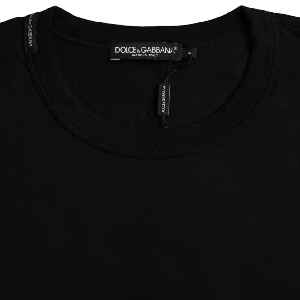 Dolce &amp; Gabbana Black cotton crew neck T-shirt with embossed logo