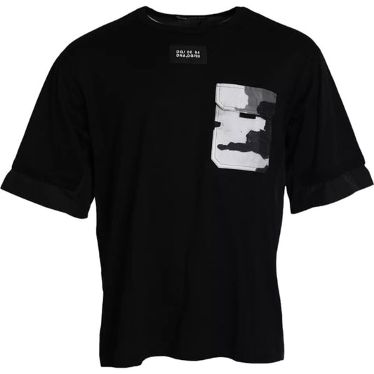 Dolce &amp; Gabbana Black Cotton Pocket Short Sleeve T-Shirt for Men