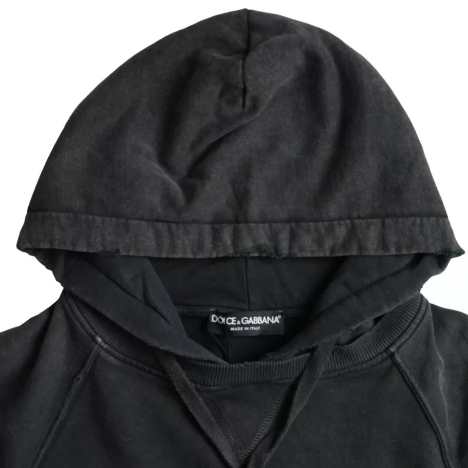 Dolce &amp; Gabbana Black Cotton Hooded T-Shirt with Short Sleeves