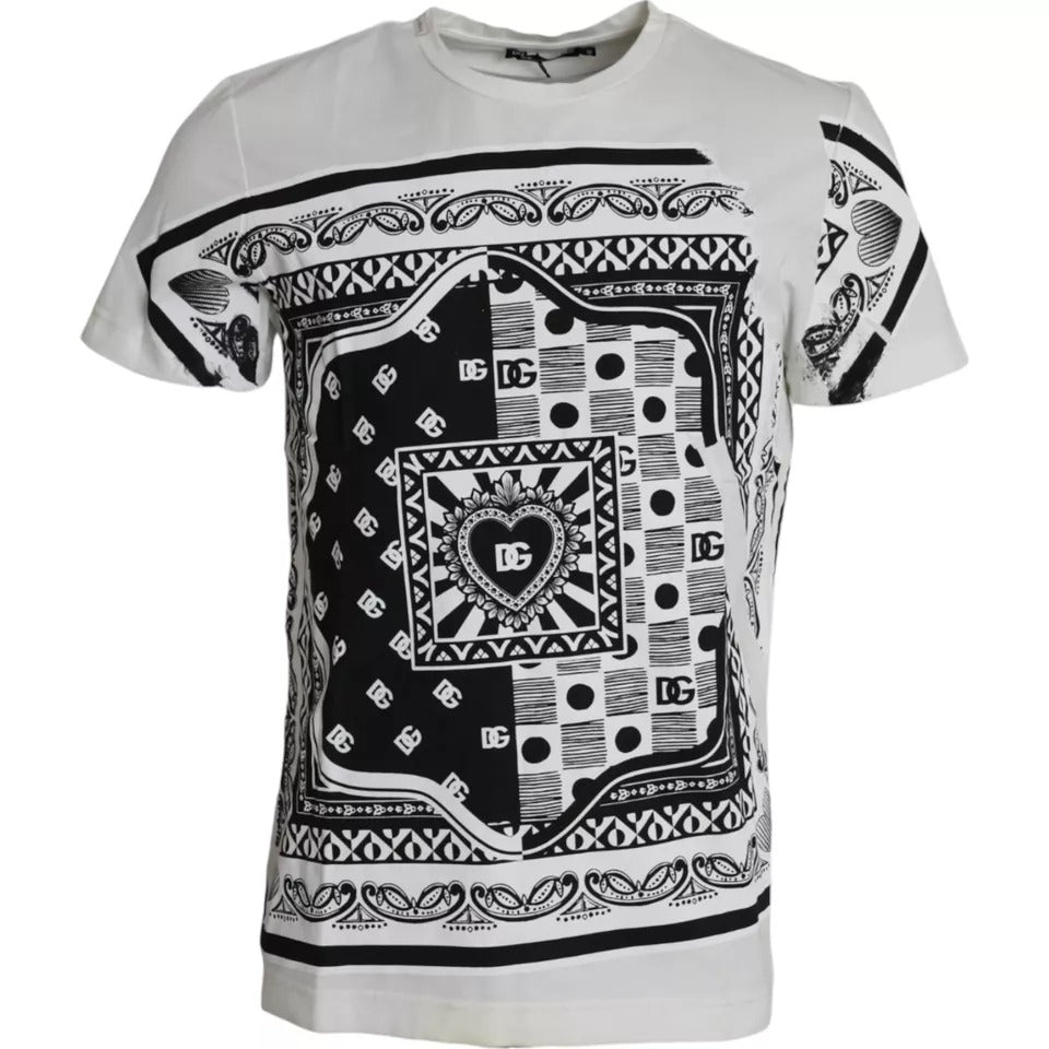 Dolce &amp; Gabbana White Bandana Print Cotton Short Sleeve Men T-Shirt