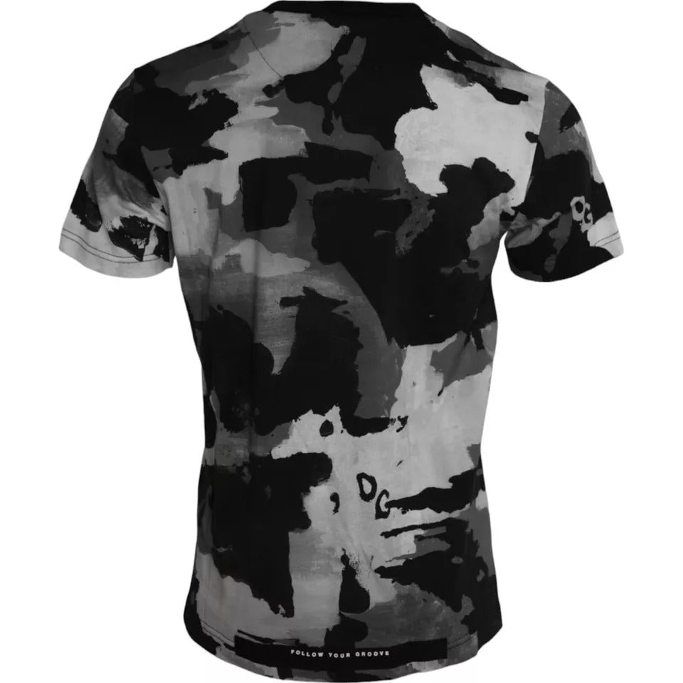 Dolce &amp; Gabbana Black White Camouflage Round Neck T-Shirt