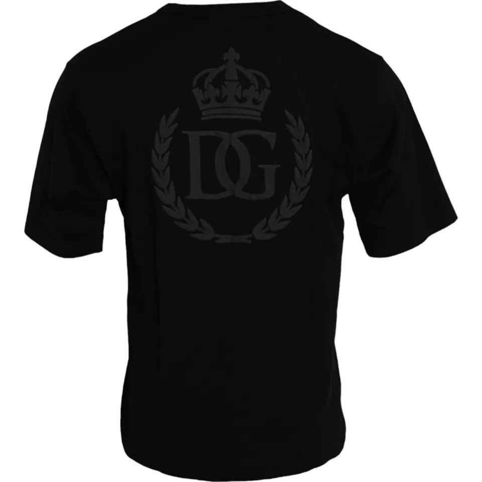 Dolce &amp; Gabbana Black cotton crew neck T-shirt with embossed logo