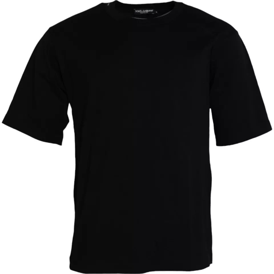 Dolce &amp; Gabbana Black cotton crew neck T-shirt with embossed logo