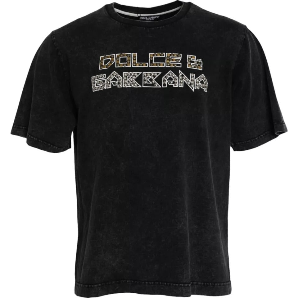 Dolce &amp; Gabbana Black Cotton Crew Neck Logo Print T-Shirt for Men