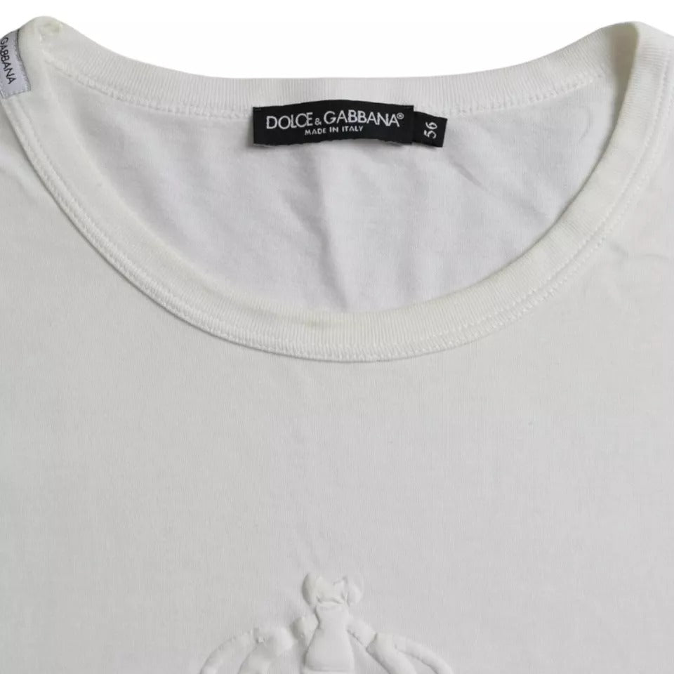 Dolce &amp; Gabbana White cotton crew neck T-shirt with embossed logo