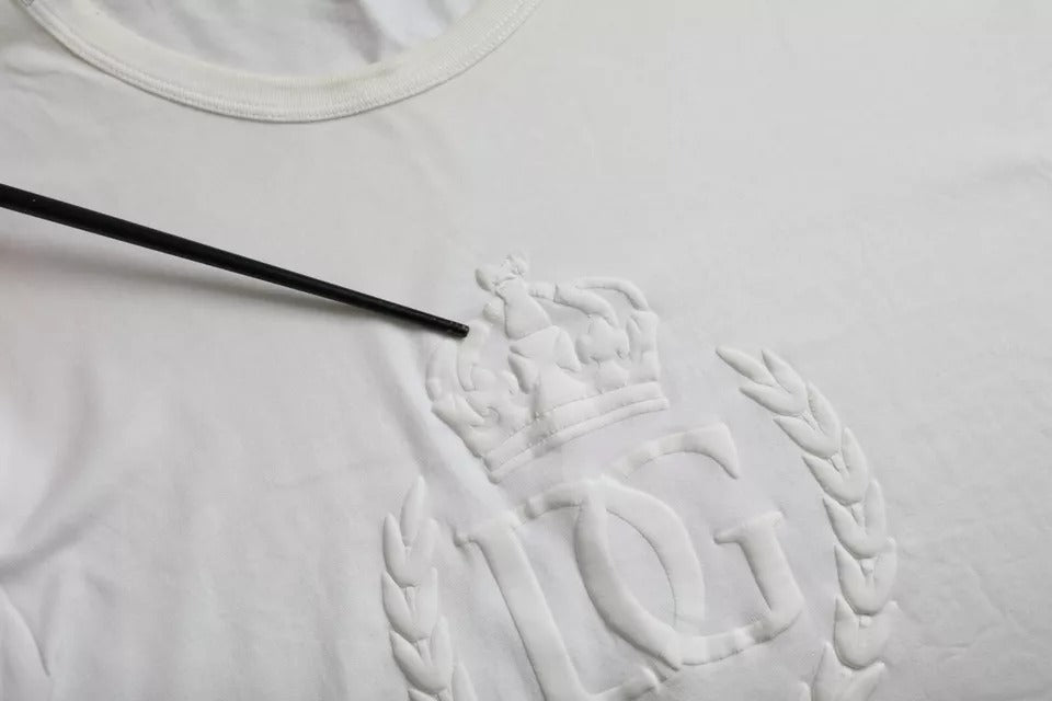 Dolce &amp; Gabbana White cotton crew neck T-shirt with embossed logo