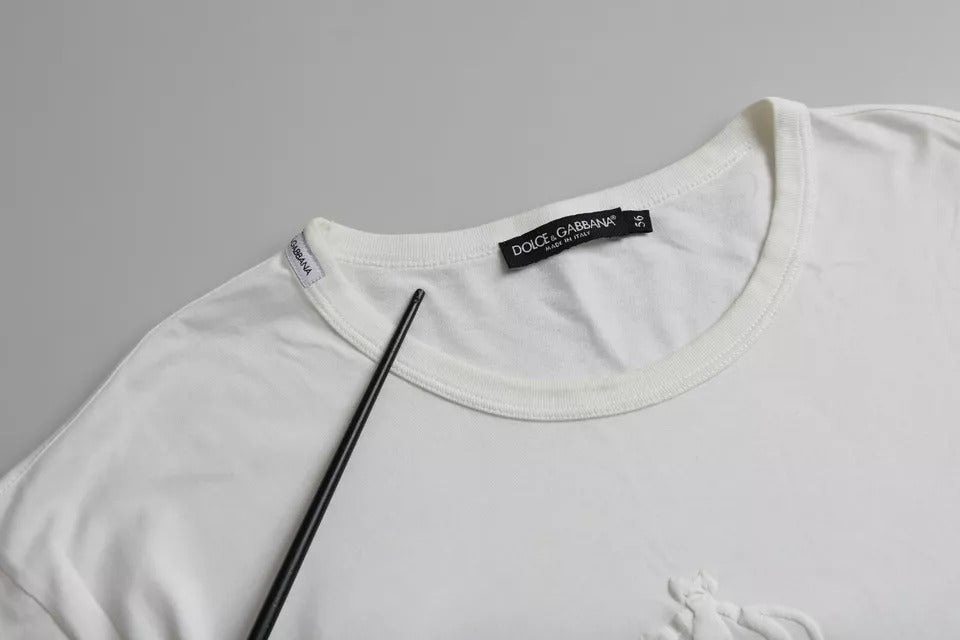 Dolce &amp; Gabbana White cotton crew neck T-shirt with embossed logo