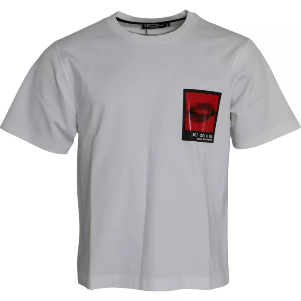 Dolce &amp; Gabbana White Cotton T-Shirt with Red Lips for Men