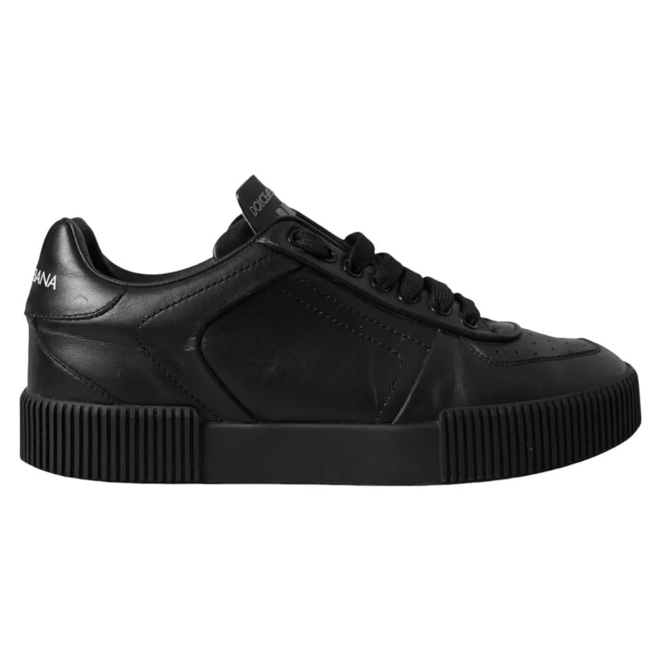 Dolce &amp; Gabbana Black Leather Low Top Sneakers Men Shoes