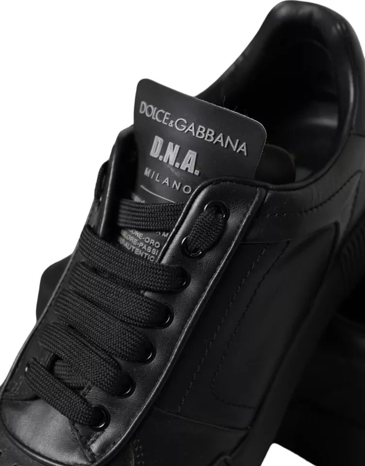 Dolce &amp; Gabbana Black Leather Low Top Sneakers Men Shoes