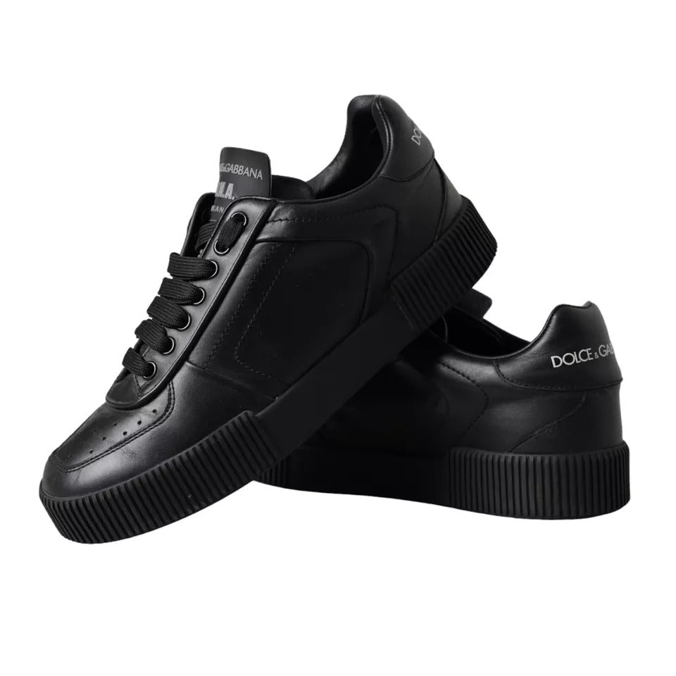 Dolce &amp; Gabbana Black Leather Low Top Sneakers Men Shoes