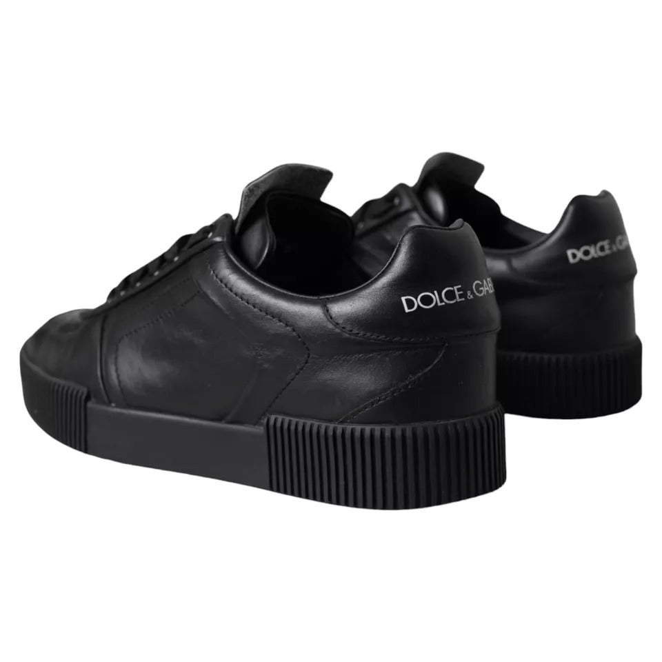 Dolce &amp; Gabbana Black Leather Low Top Sneakers Men Shoes