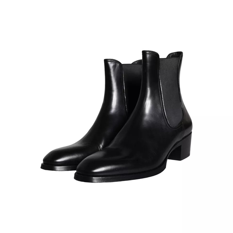 Dolce &amp; Gabbana Black Leather Chelsea Boots Men Shoes