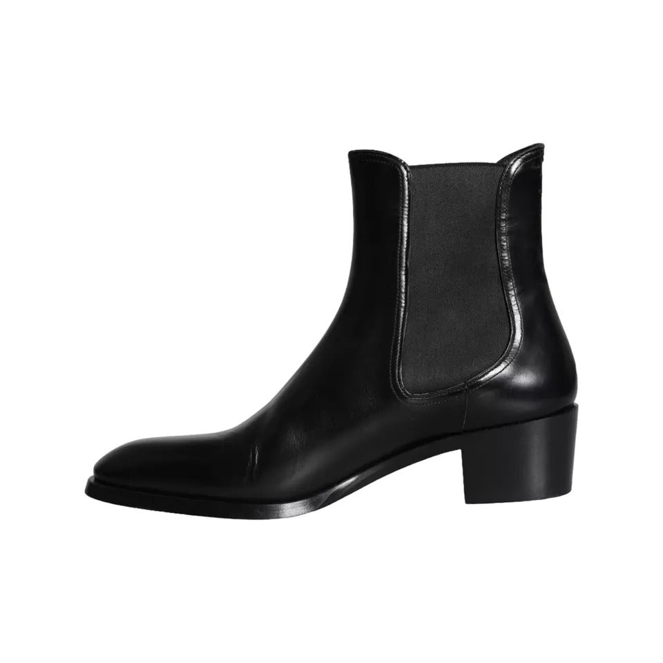 Dolce &amp; Gabbana Black Leather Chelsea Boots Men Shoes