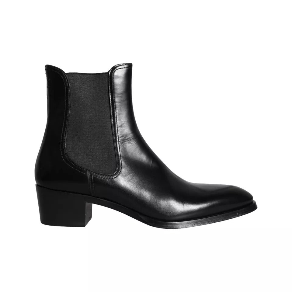 Dolce &amp; Gabbana Black Leather Chelsea Boots Men Shoes