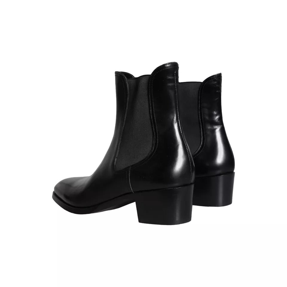 Dolce &amp; Gabbana Black Leather Chelsea Boots Men Shoes