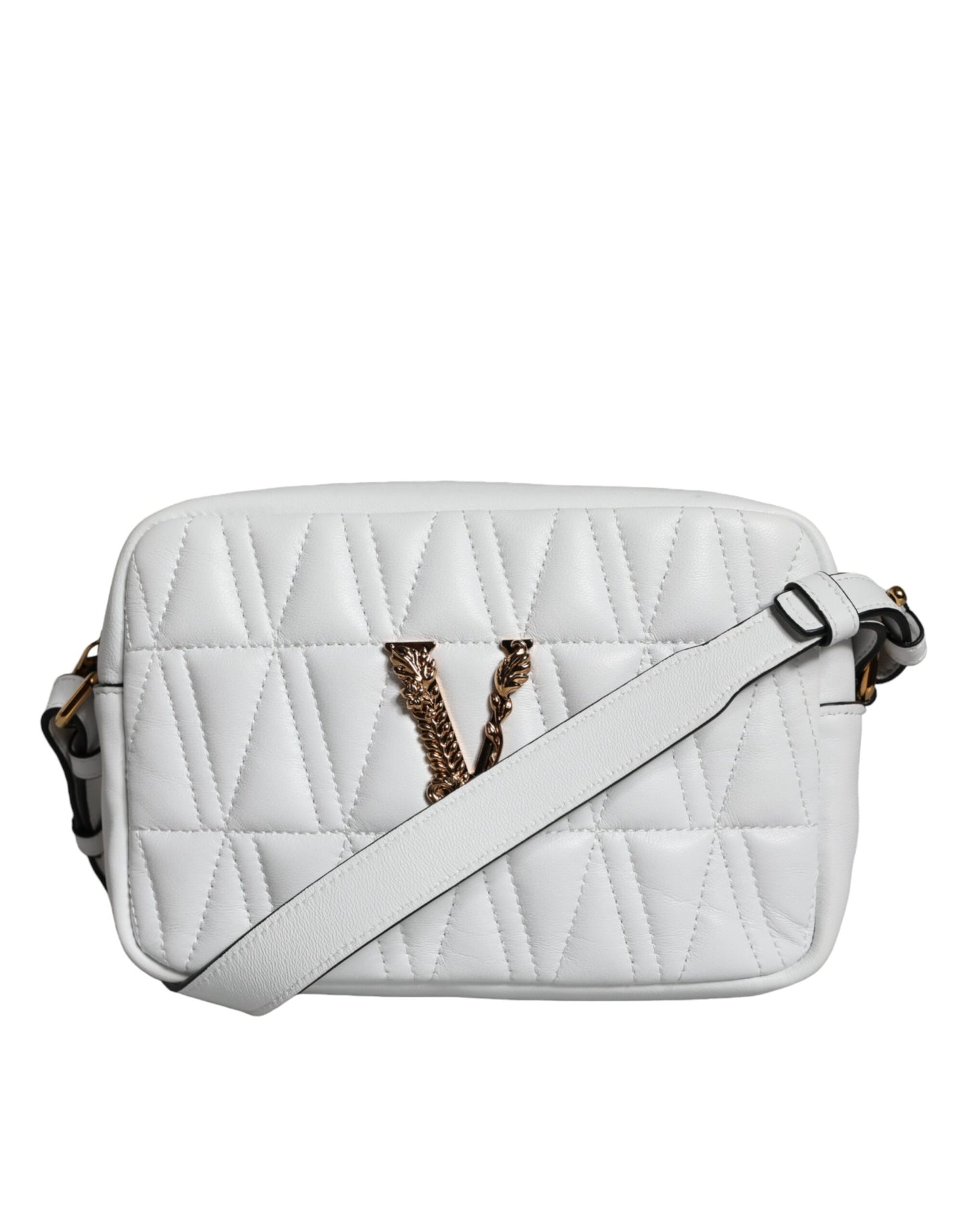 Versace White Quilted Nappa Leather Crossbody Shoulder Bag