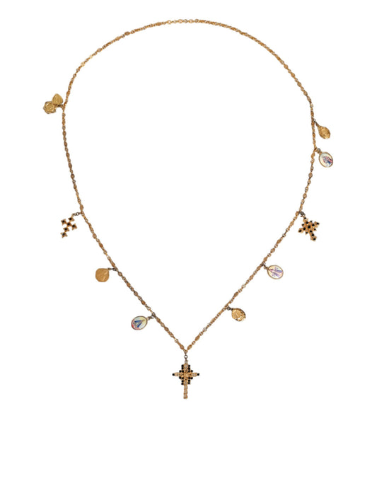 Dolce &amp; Gabbana Gold Tone Brass Chain Religious Cross Pendant Necklace