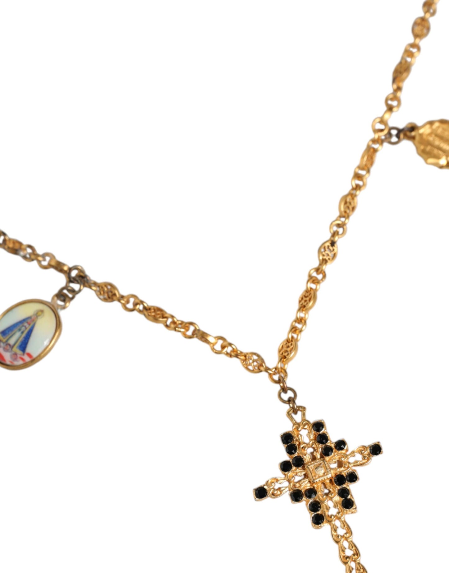 Dolce & Gabbana Gold Tone Brass Chain Religious Cross Pendant Necklace