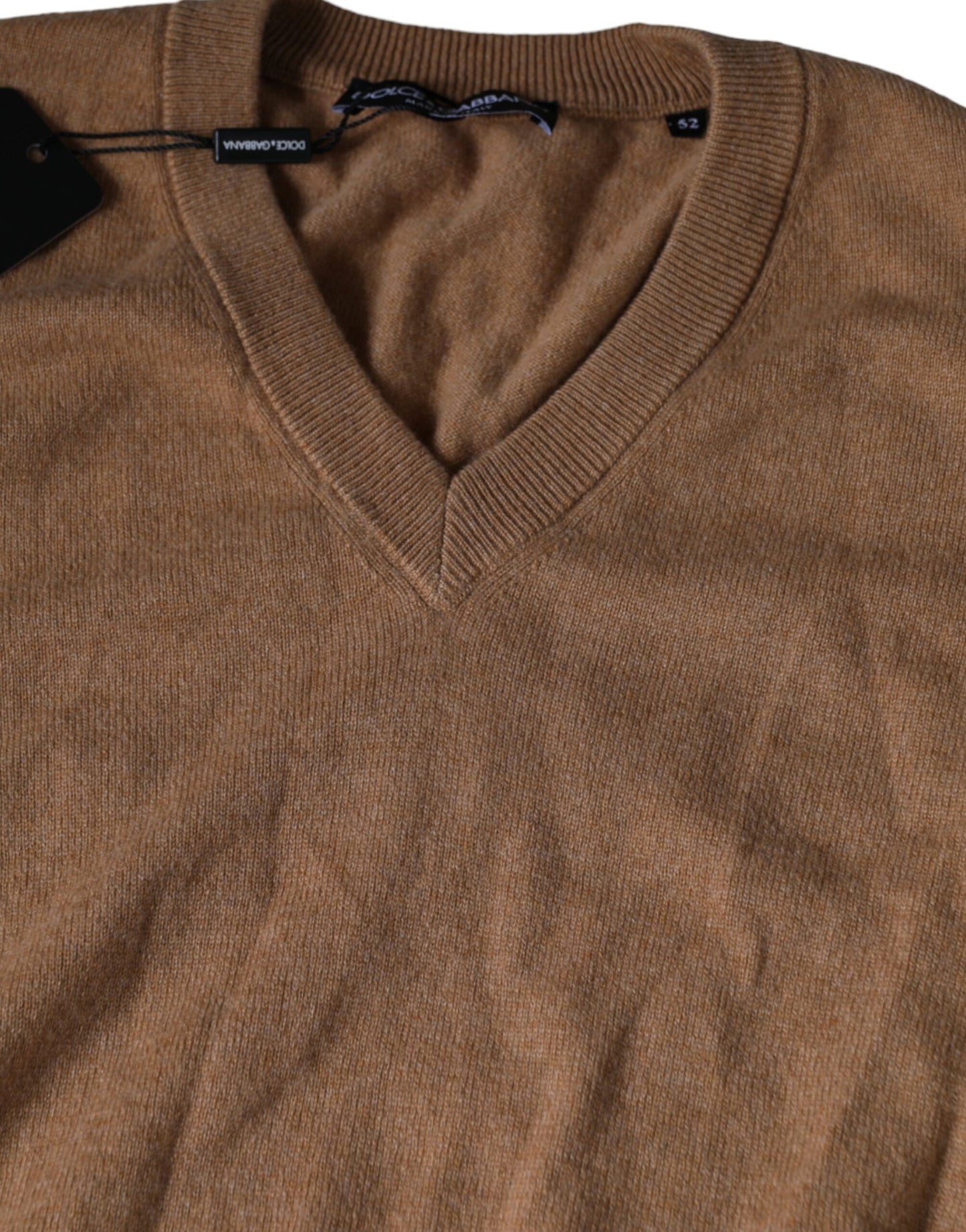 Dolce & Gabbana Brown Cashmere Knit V-neck Pullover Sweater