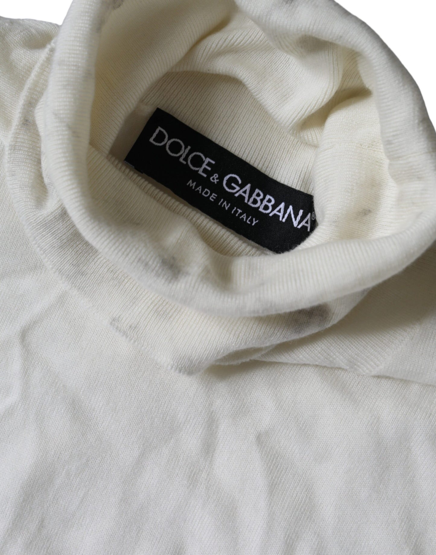 Dolce &amp; Gabbana Off White Wool Turtle Neck Pullover Sweater