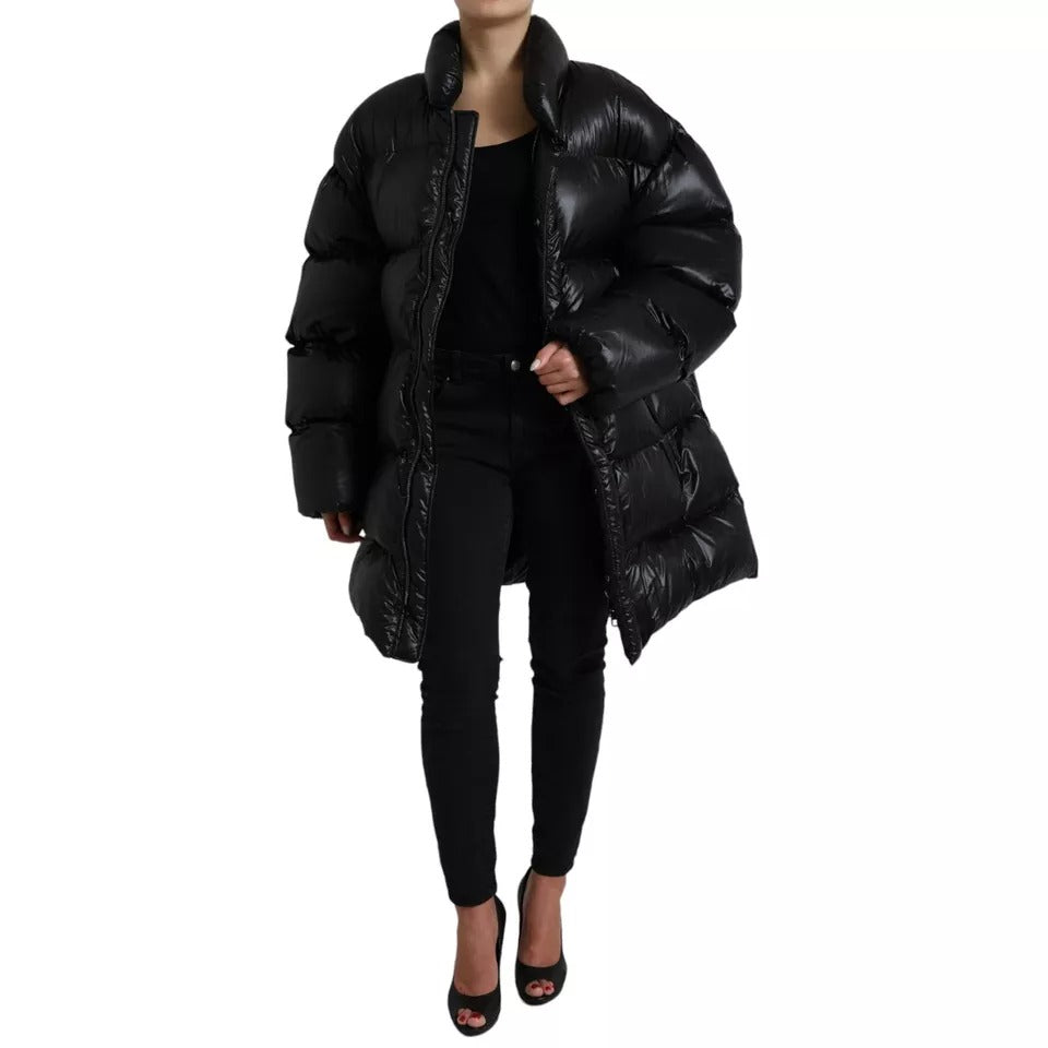 Dolce &amp; Gabbana Black Puffer Quilted Full Zip Coat Jacket