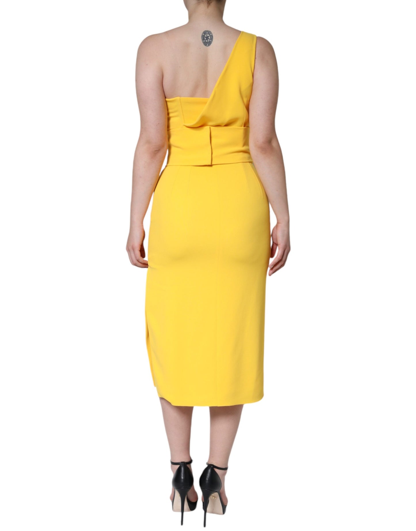 Dolce &amp; Gabbana Yellow One Shoulder Side Slit Midi Dress