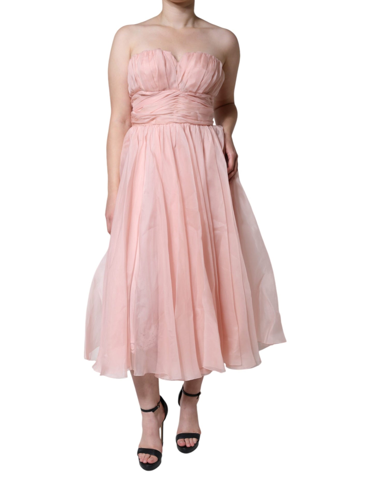 Dolce &amp; Gabbana Pink Silk Strapless Maxi A-line Gown Dress