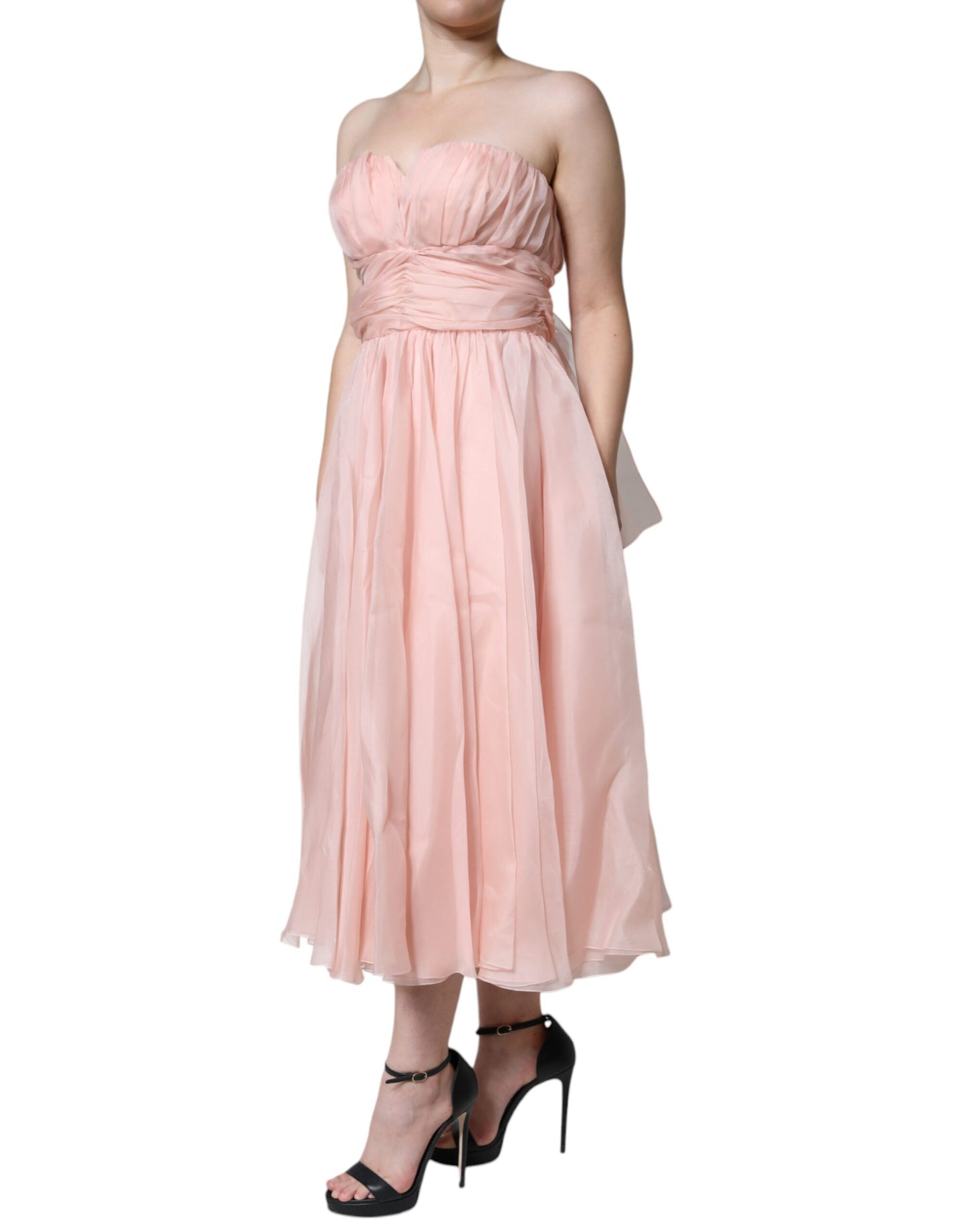 Dolce &amp; Gabbana Pink Silk Strapless Maxi A-line Gown Dress