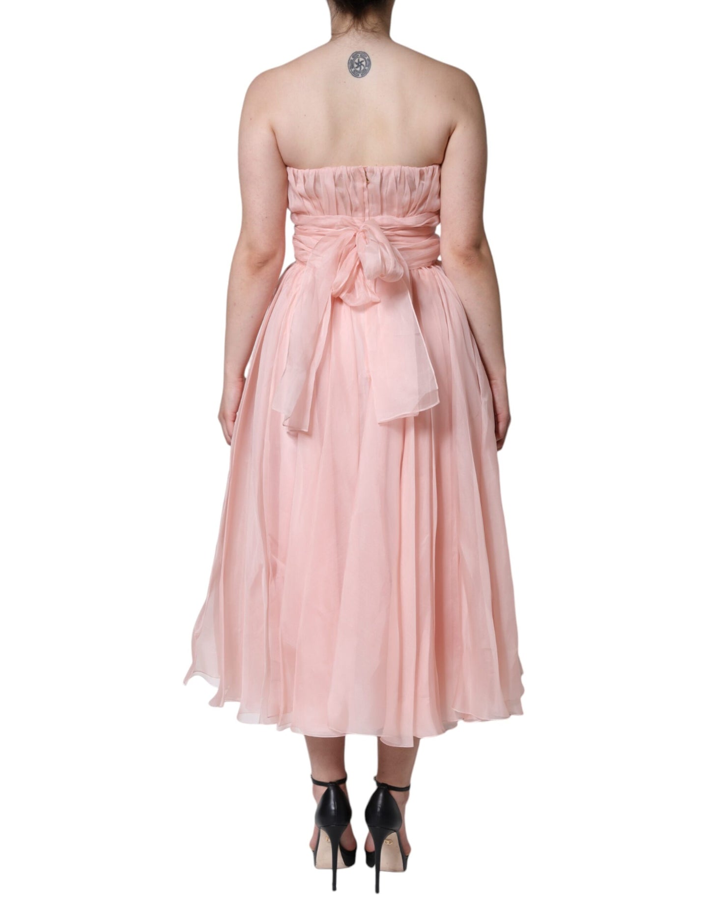 Dolce &amp; Gabbana Pink Silk Strapless Maxi A-line Gown Dress