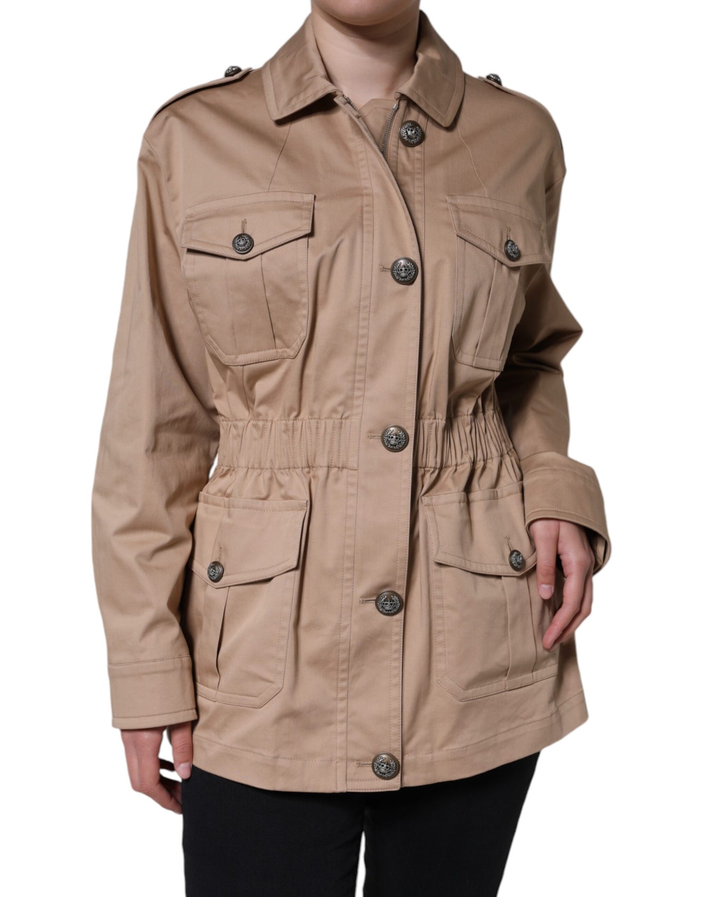 Dolce &amp; Gabbana Beige Cotton Long Sleeve Collared Coat Jacket