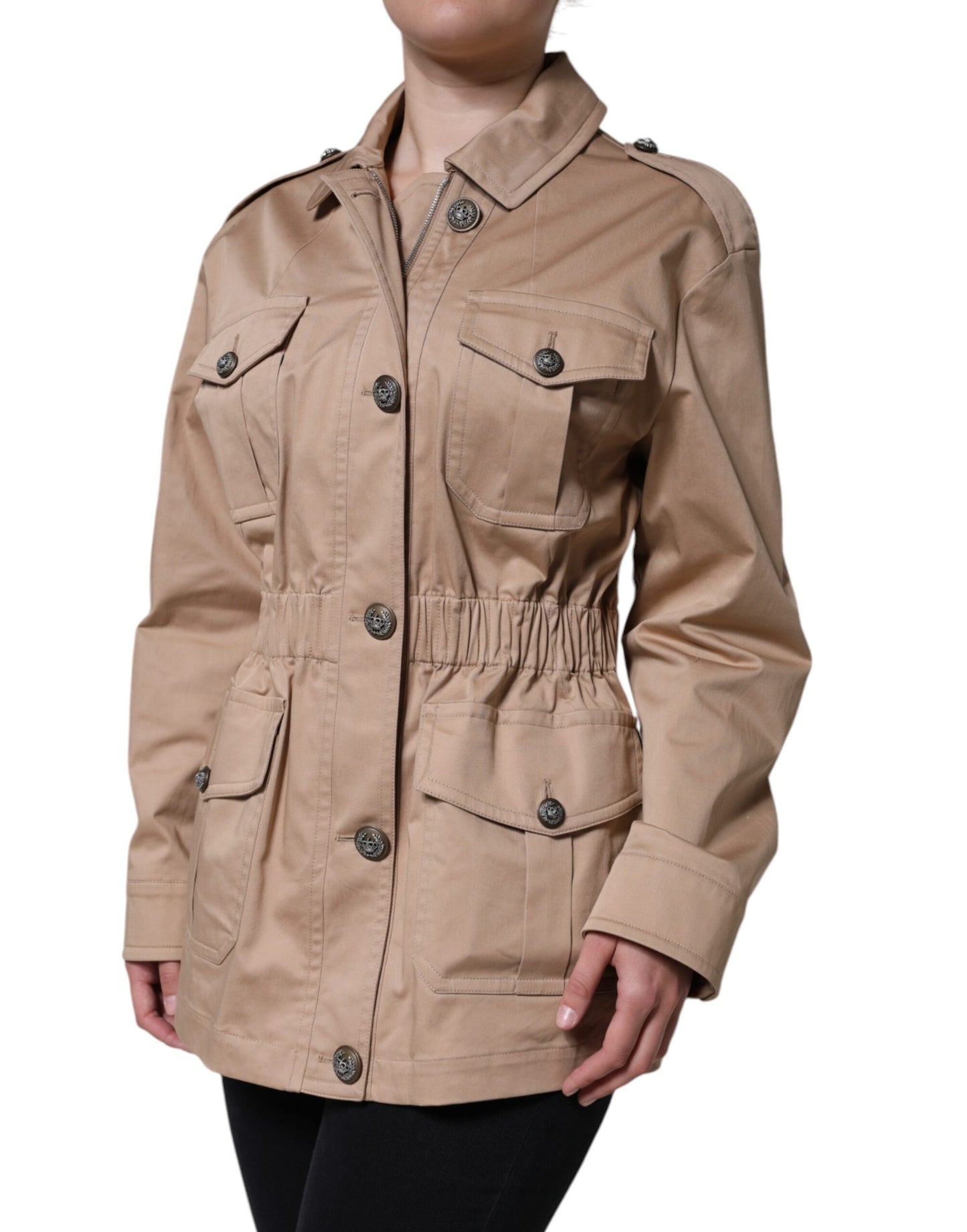 Dolce &amp; Gabbana Beige Cotton Long Sleeve Collared Coat Jacket