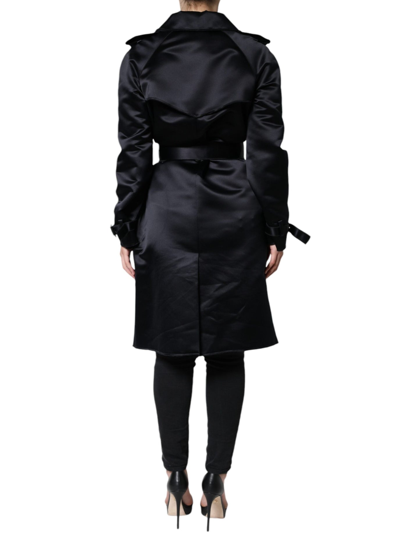 Dolce &amp; Gabbana Black Polyester Organza Belted Coat Jacket