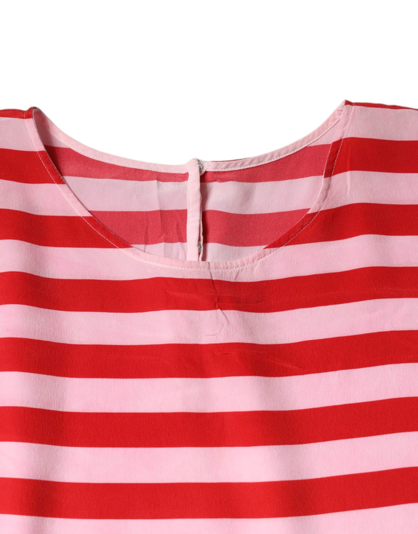 Dolce &amp; Gabbana White Red Striped Silk Round Neck T-shirt