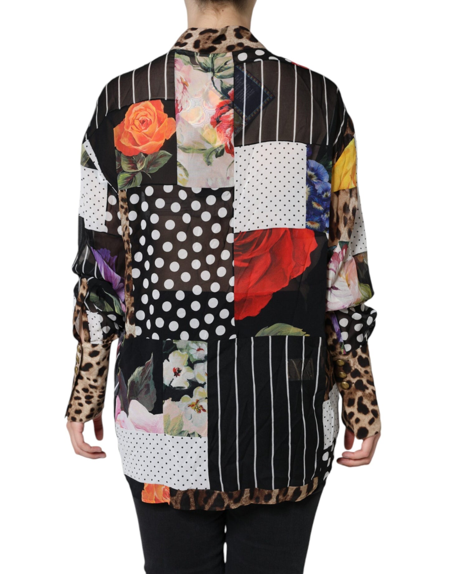 Dolce &amp; Gabbana Multicolor Patchwork Silk Collared Blouse Top