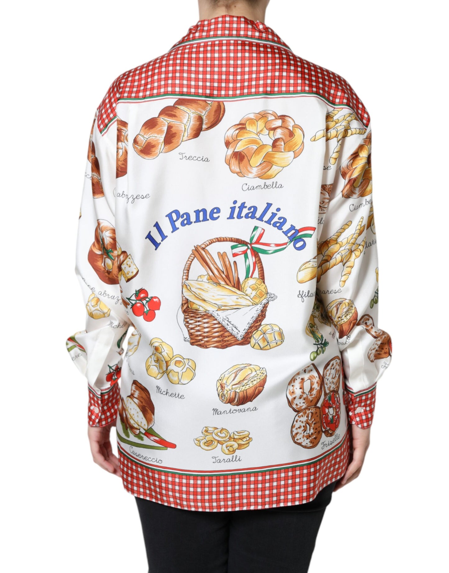 Dolce &amp; Gabbana Multicolor Bread Print Collared Blouse Top