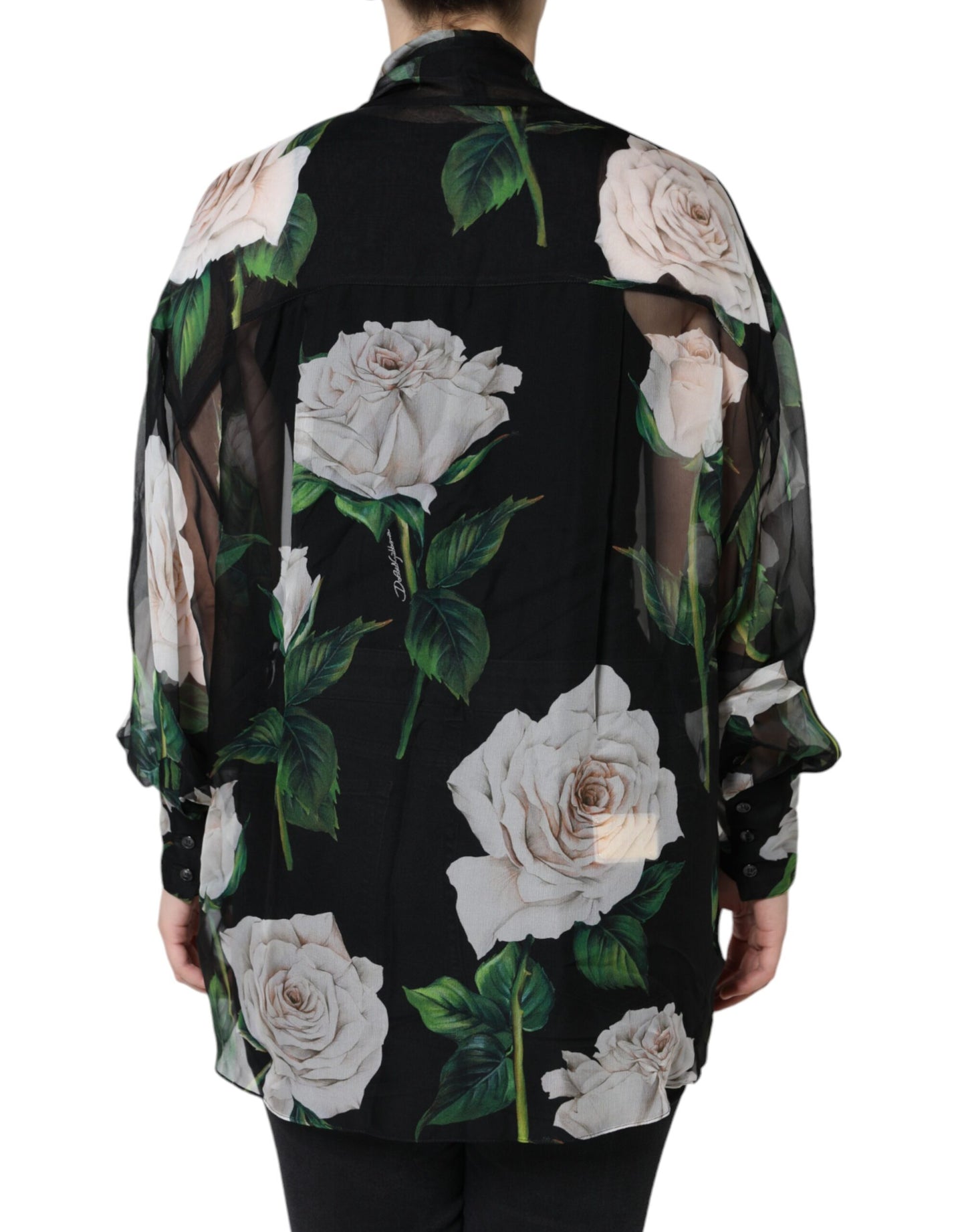 Dolce &amp; Gabbana Black Floral Print Silk Cardigan Blouse Top