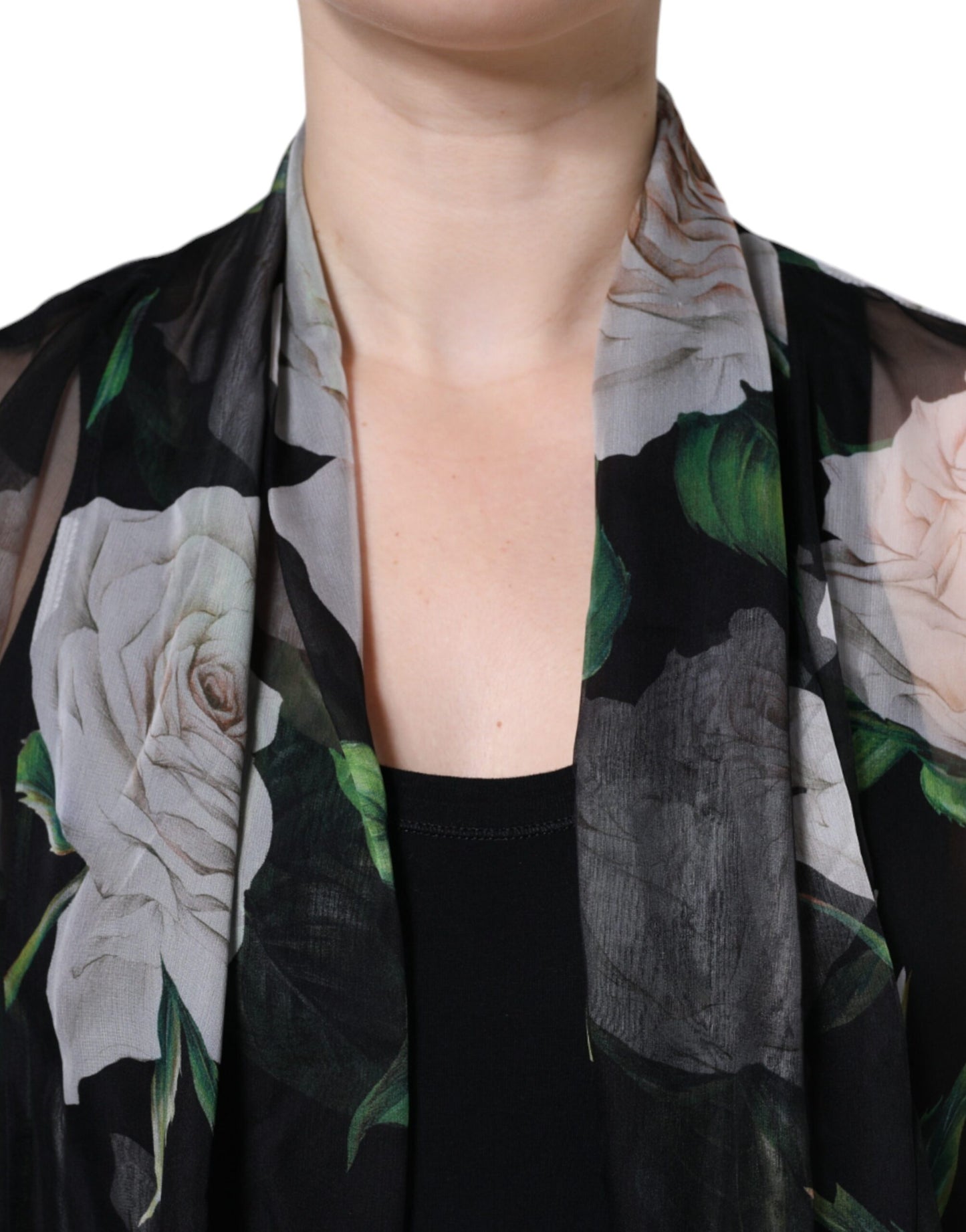 Dolce &amp; Gabbana Black Floral Print Silk Cardigan Blouse Top