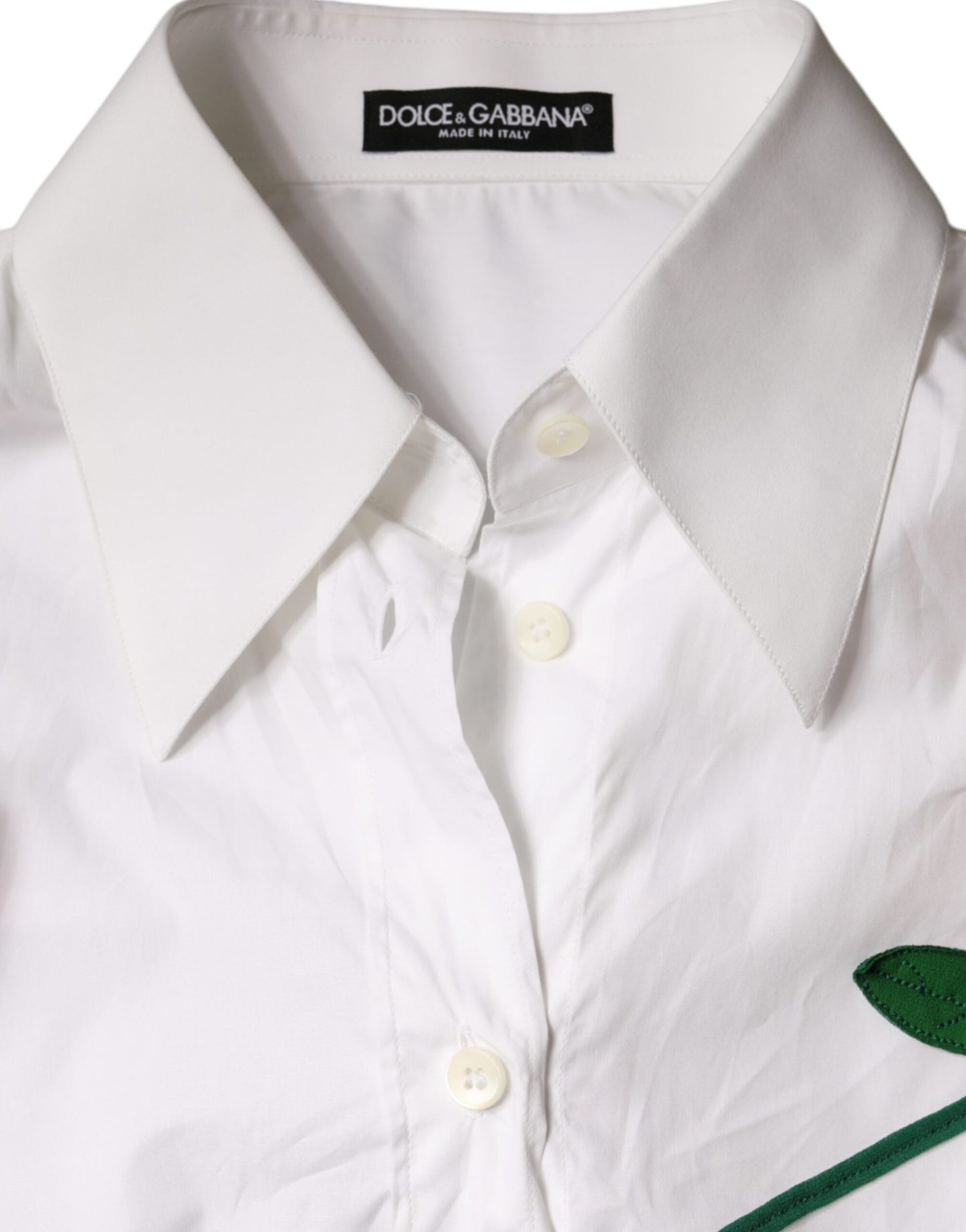 Dolce &amp; Gabbana White Cotton Flower Applique Dress Shirt Top