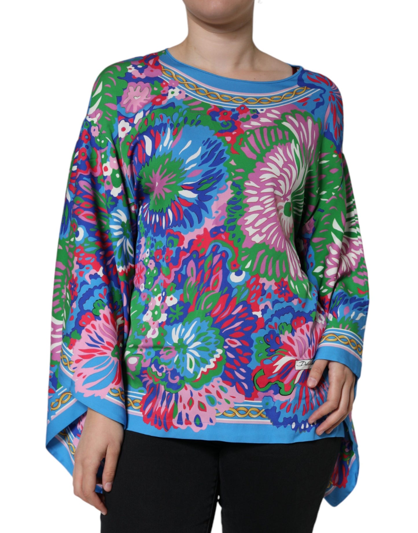 Dolce &amp; Gabbana Multicolor Floral Charmeuse Kimono Sleeve Tunic Top