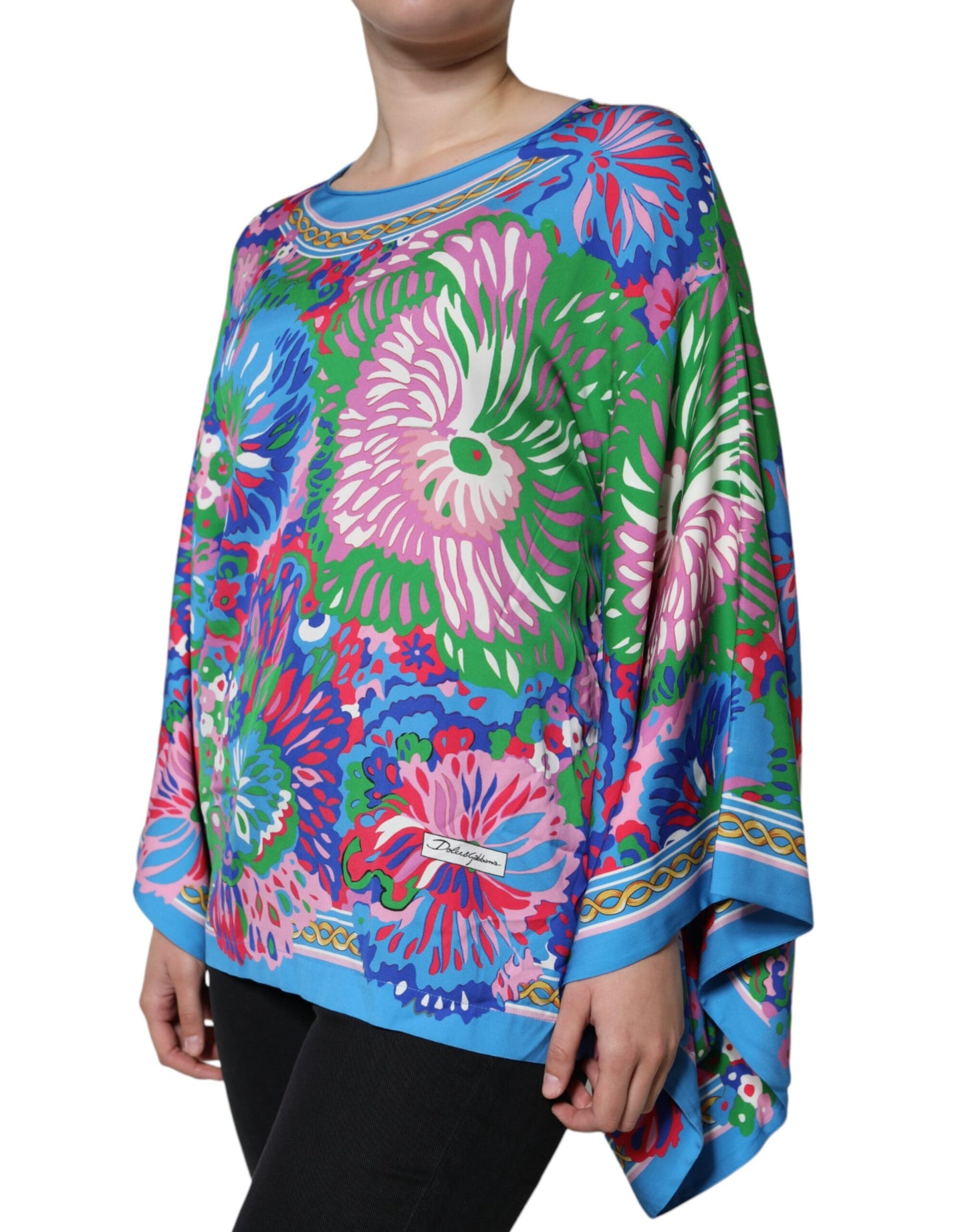 Dolce &amp; Gabbana Multicolor Floral Charmeuse Kimono Sleeve Tunic Top