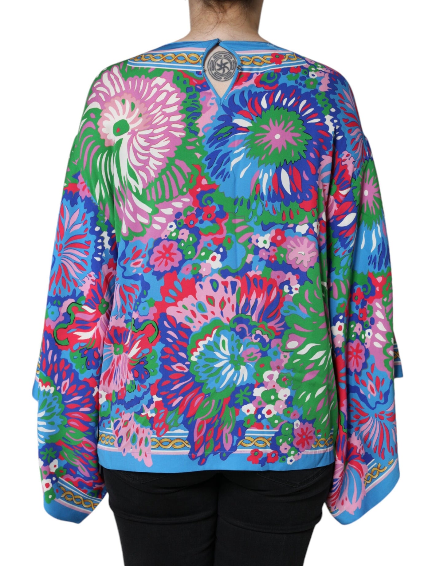 Dolce &amp; Gabbana Multicolor Floral Charmeuse Kimono Sleeve Tunic Top