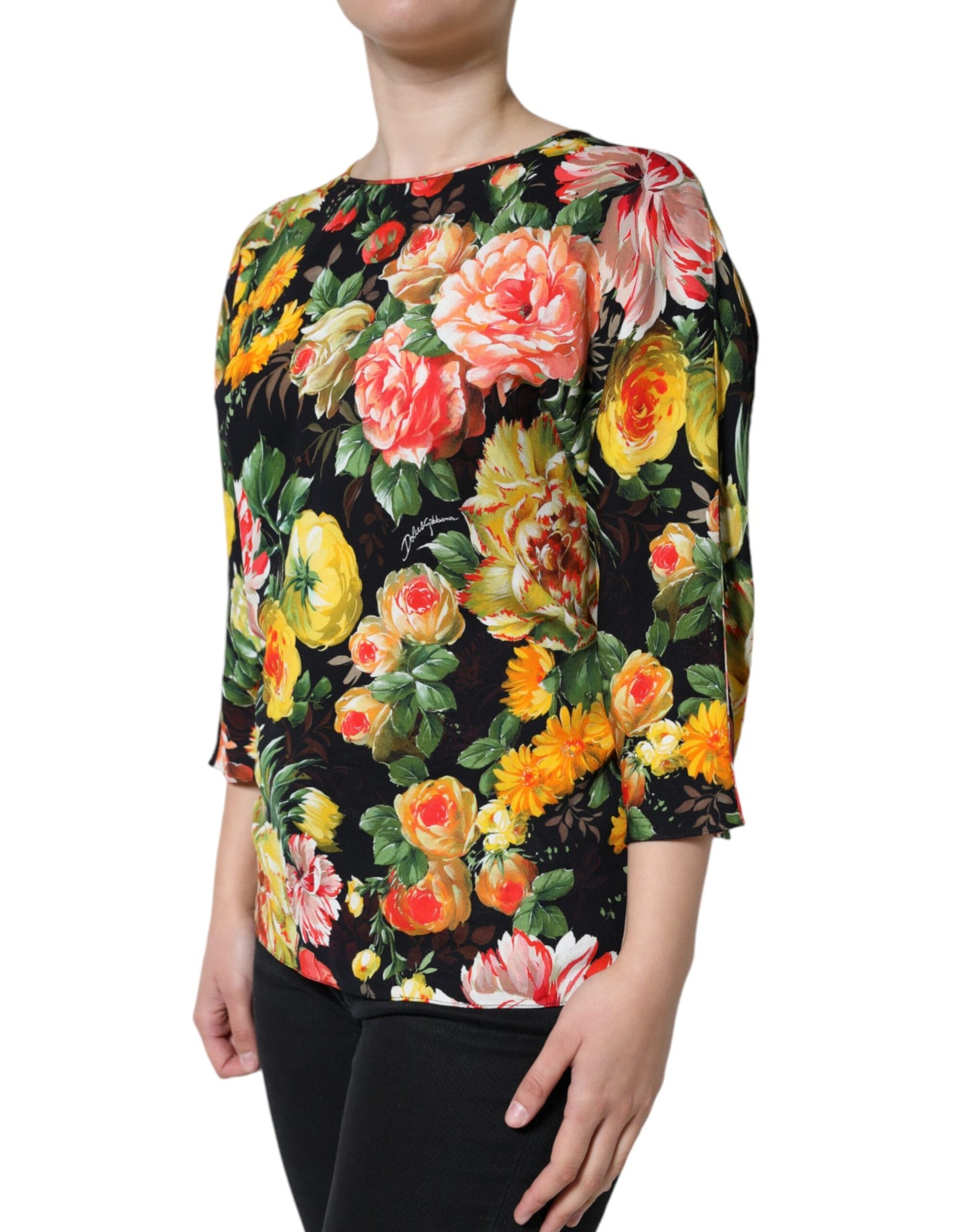 Dolce &amp; Gabbana Multicolor Floral Viscose Round Neck Blouse Top