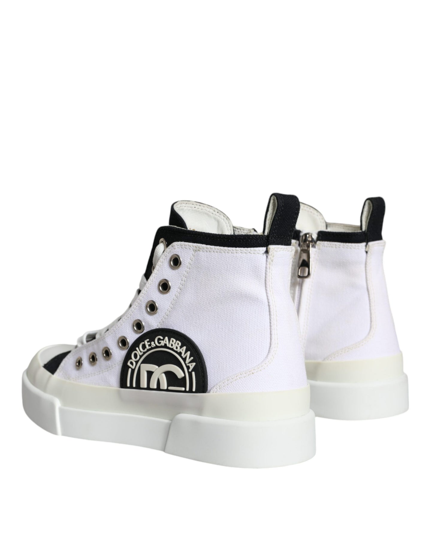 Dolce &amp; Gabbana White Black Canvas Logo Mid Top Sneakers Shoes