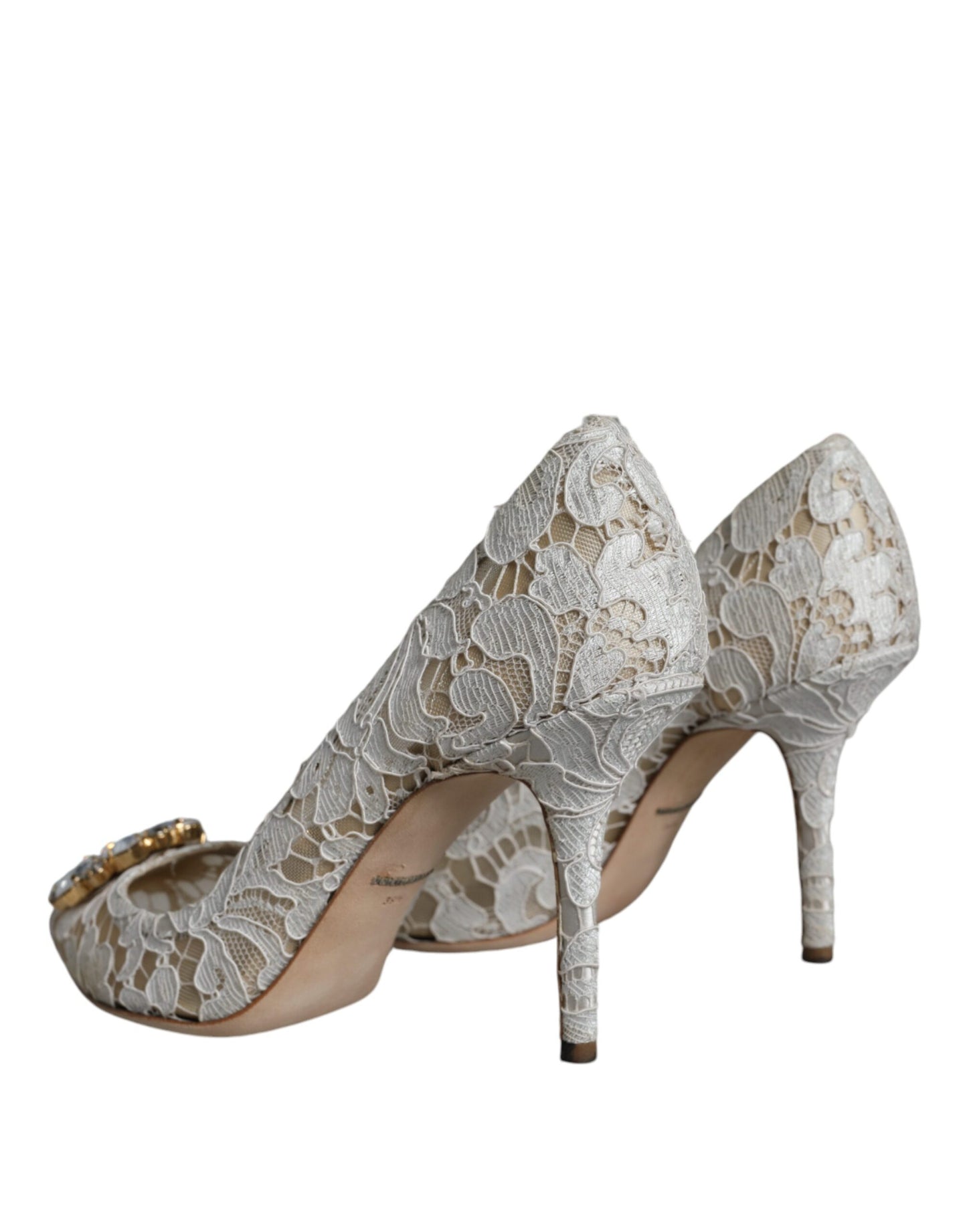 Dolce &amp; Gabbana White Taormina Lace Crystal Heel Pumps Shoes