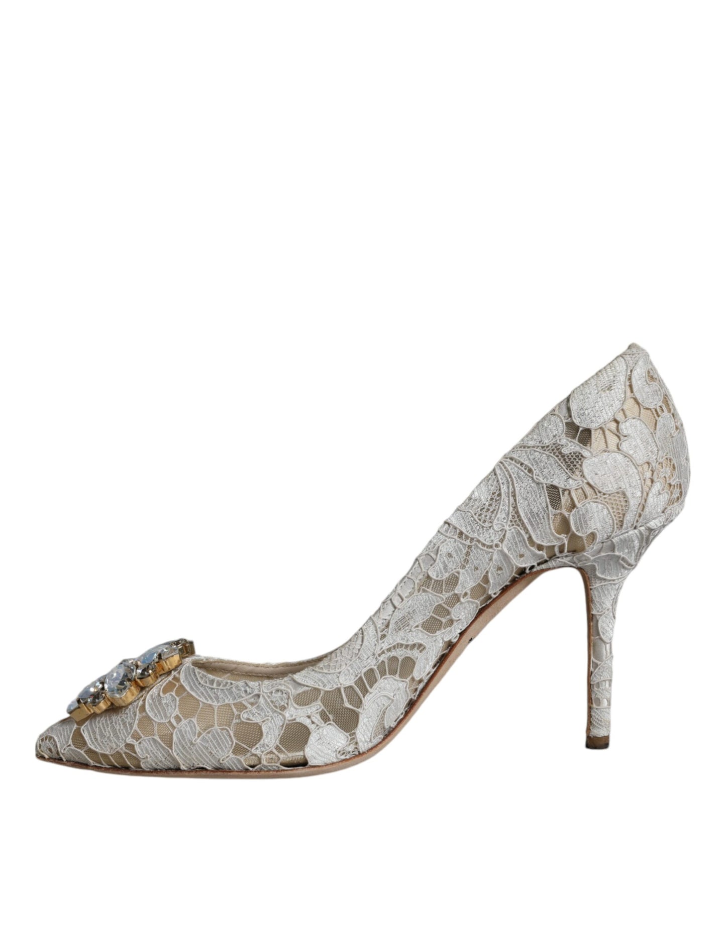 Dolce &amp; Gabbana White Taormina Lace Crystal Heel Pumps Shoes